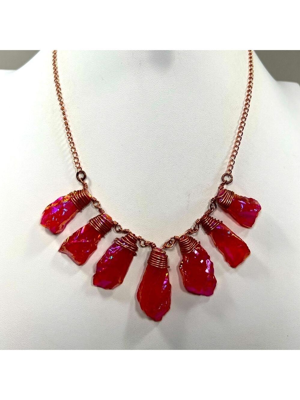 Pink Peach Titanium Drusy Copper Gemstone Necklace